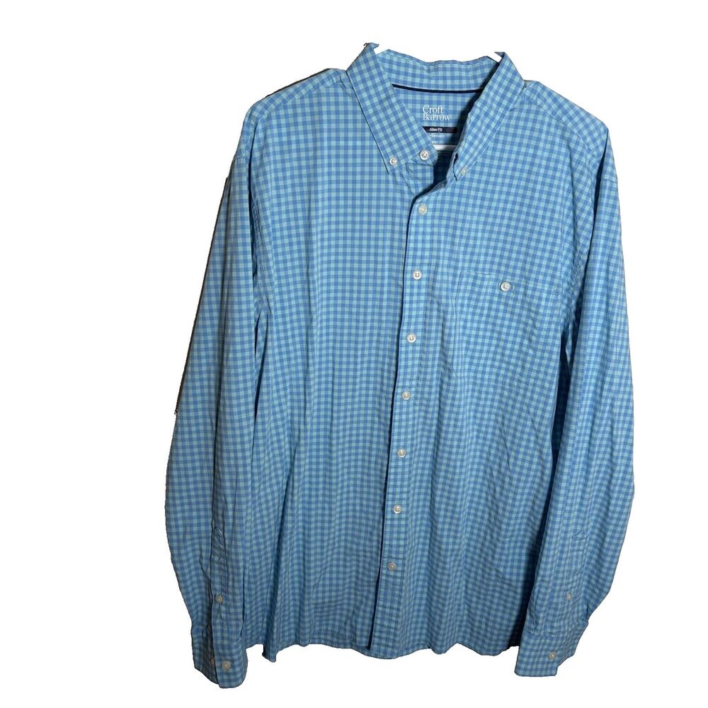 Croft & Barrow Shirt Men's XXL Slim Fit Performance Blue Plaid Long Sleeve